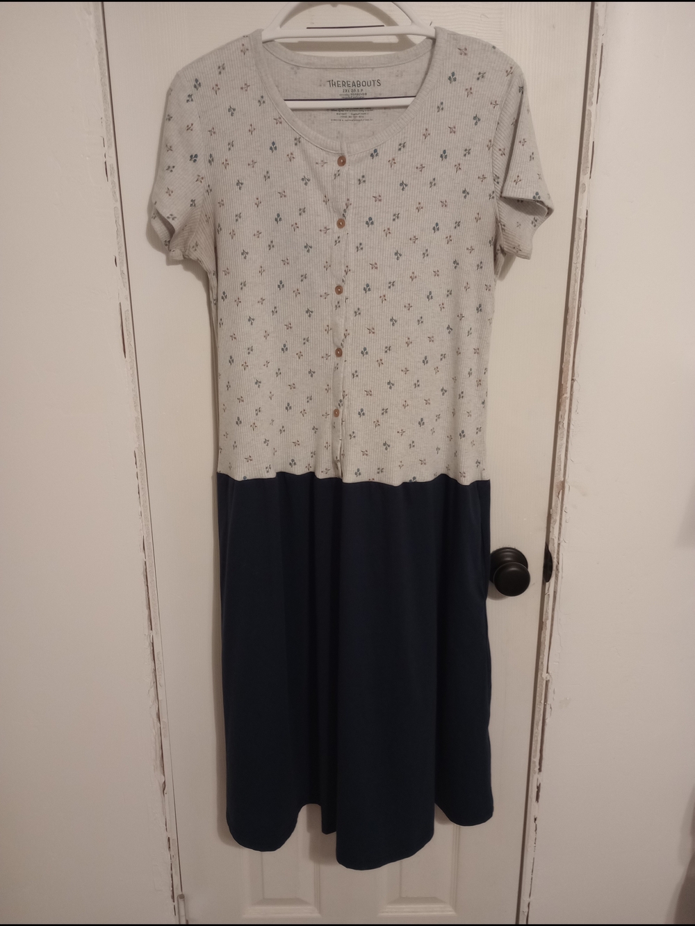 Thereabouts Two-Tone Navy and Cream Midi Dress with Button Front